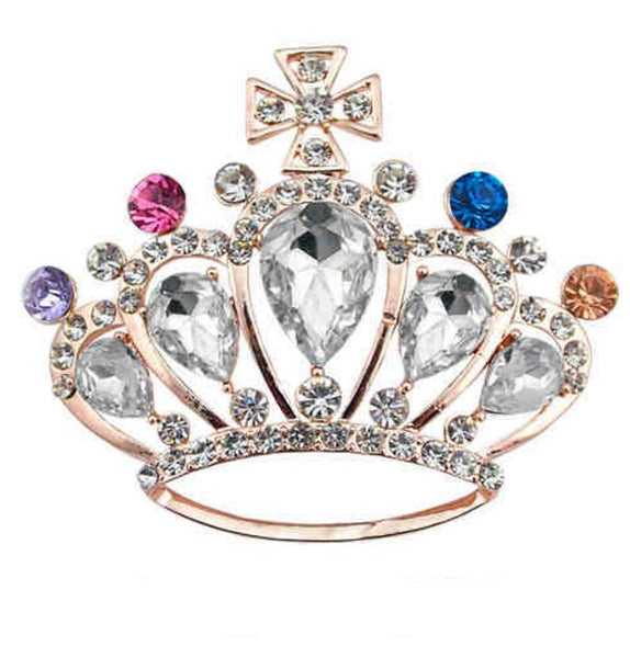 Crystal Crown Cross Brooch